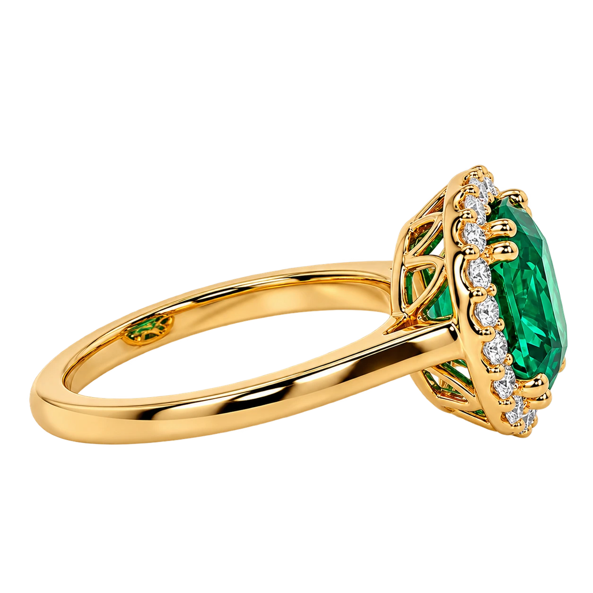 Cushion Cut Lab Grown Emerald Halo Engagement Ring – Timeless Vintage Inspired Statement Ring