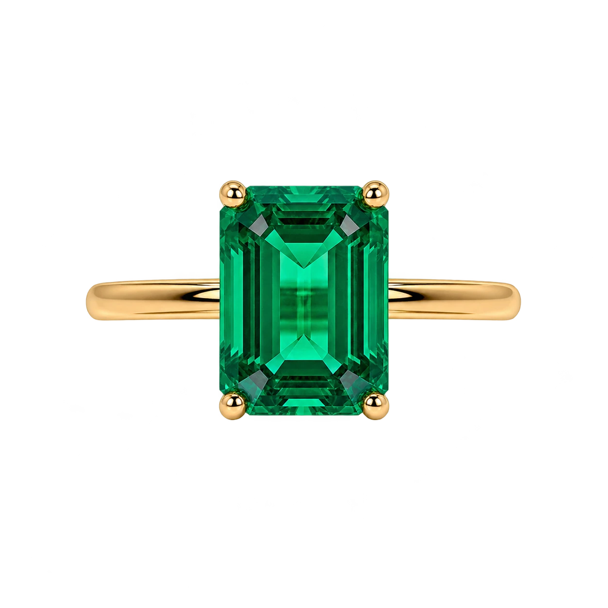 Emerald Cut Lab Grown Emerald Solitaire Engagement Ring – Classic Four Prong Design