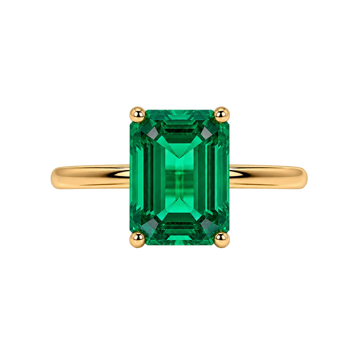 Emerald Cut Lab Grown Emerald Solitaire Engagement Ring – Classic Four Prong Design