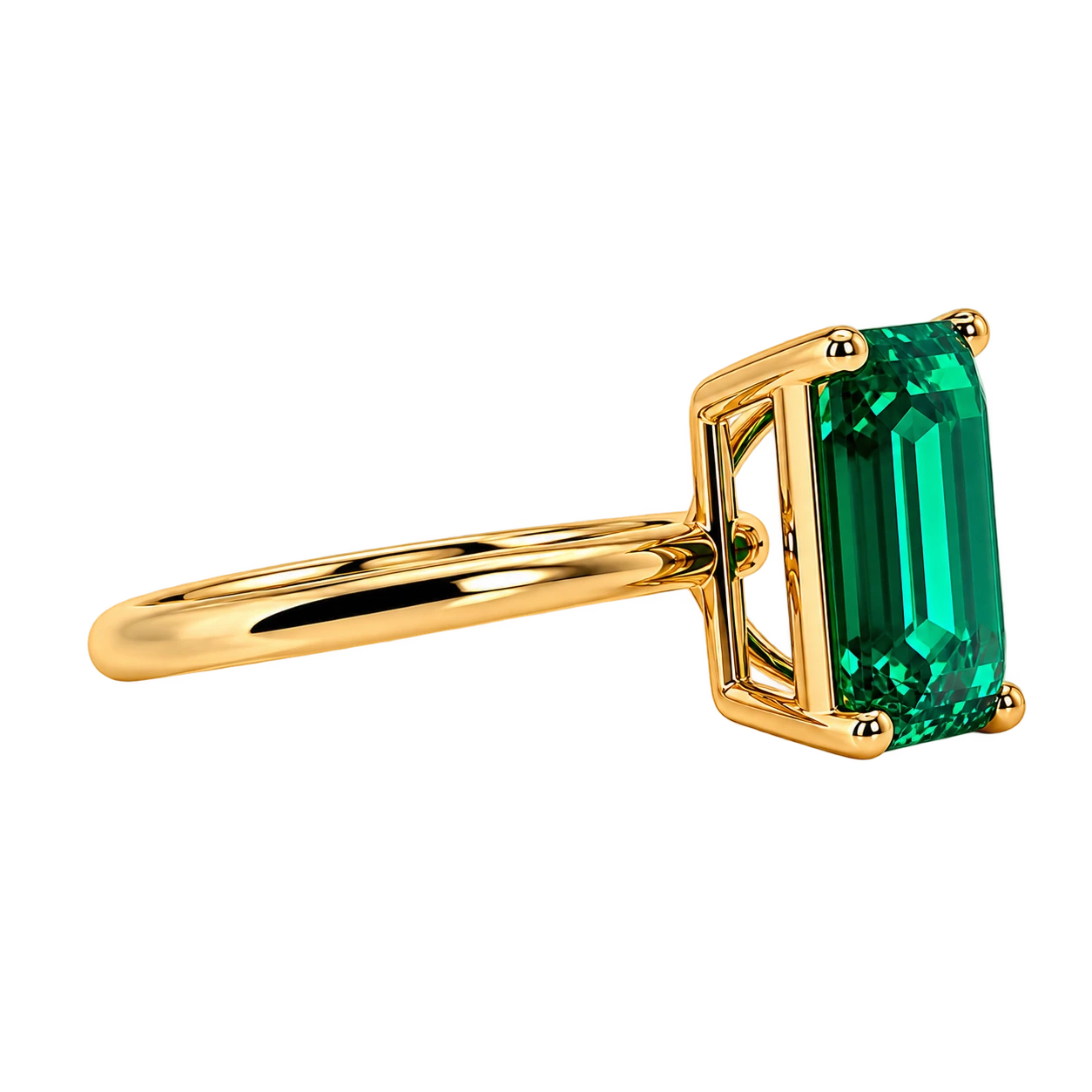 Emerald Cut Lab Grown Emerald Solitaire Engagement Ring – Classic Four Prong Design
