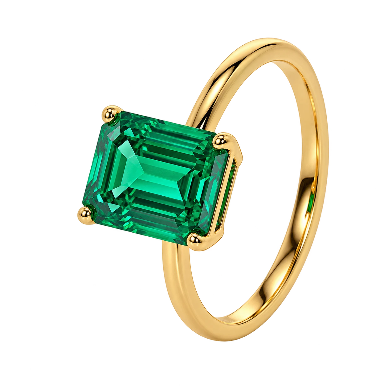 Emerald Cut Lab Grown Emerald Solitaire Engagement Ring – Classic Four Prong Design