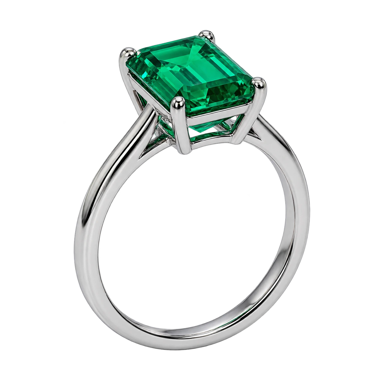 Emerald Cut Lab Grown Emerald Solitaire Engagement Ring – Classic Four Prong Design