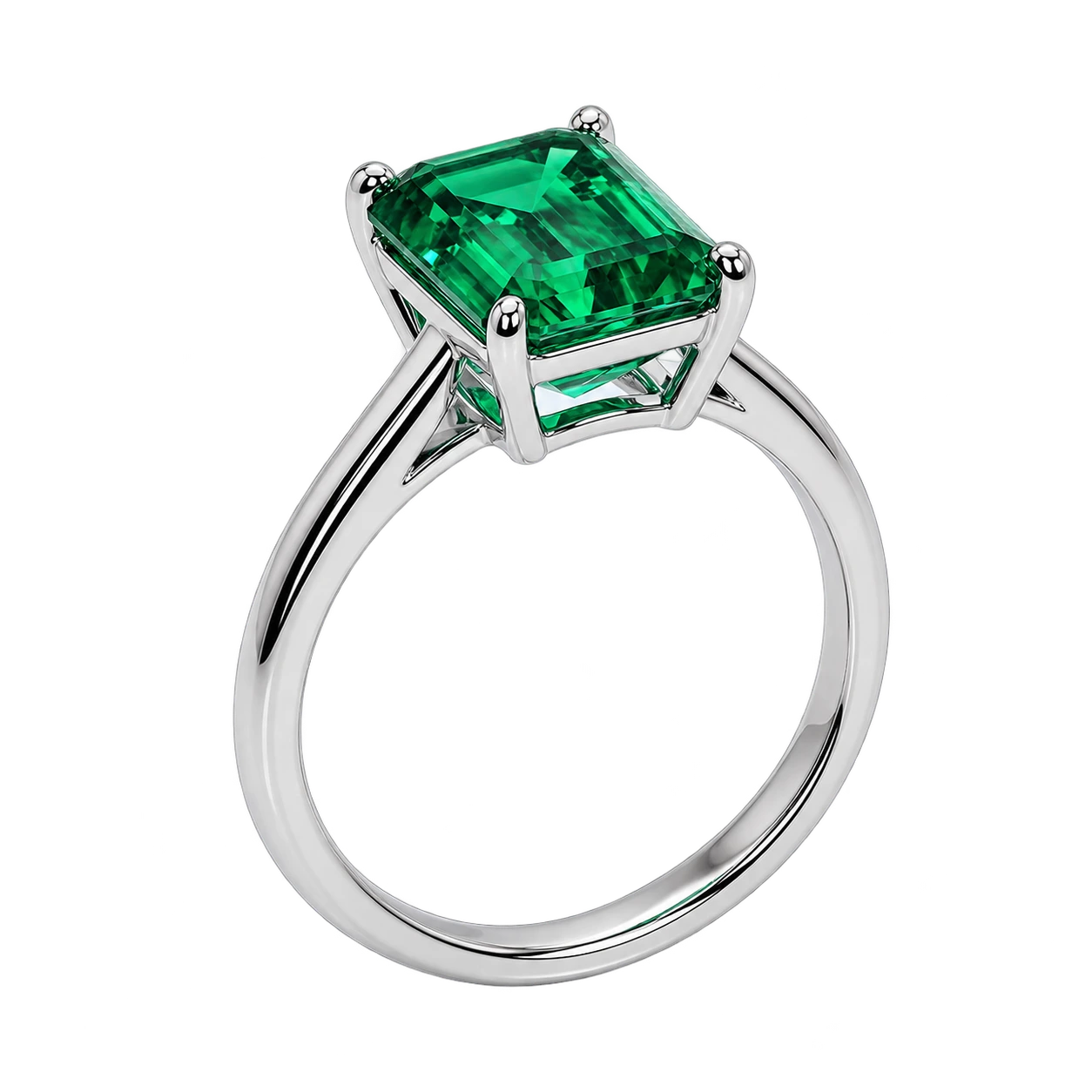 Emerald Cut Lab Grown Emerald Solitaire Engagement Ring – Classic Four Prong Design