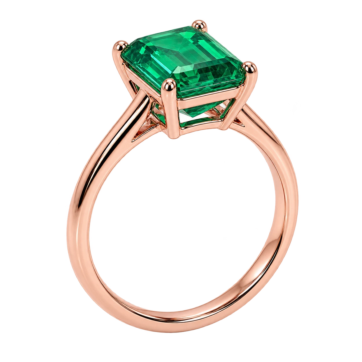 Emerald Cut Lab Grown Emerald Solitaire Engagement Ring – Classic Four Prong Design