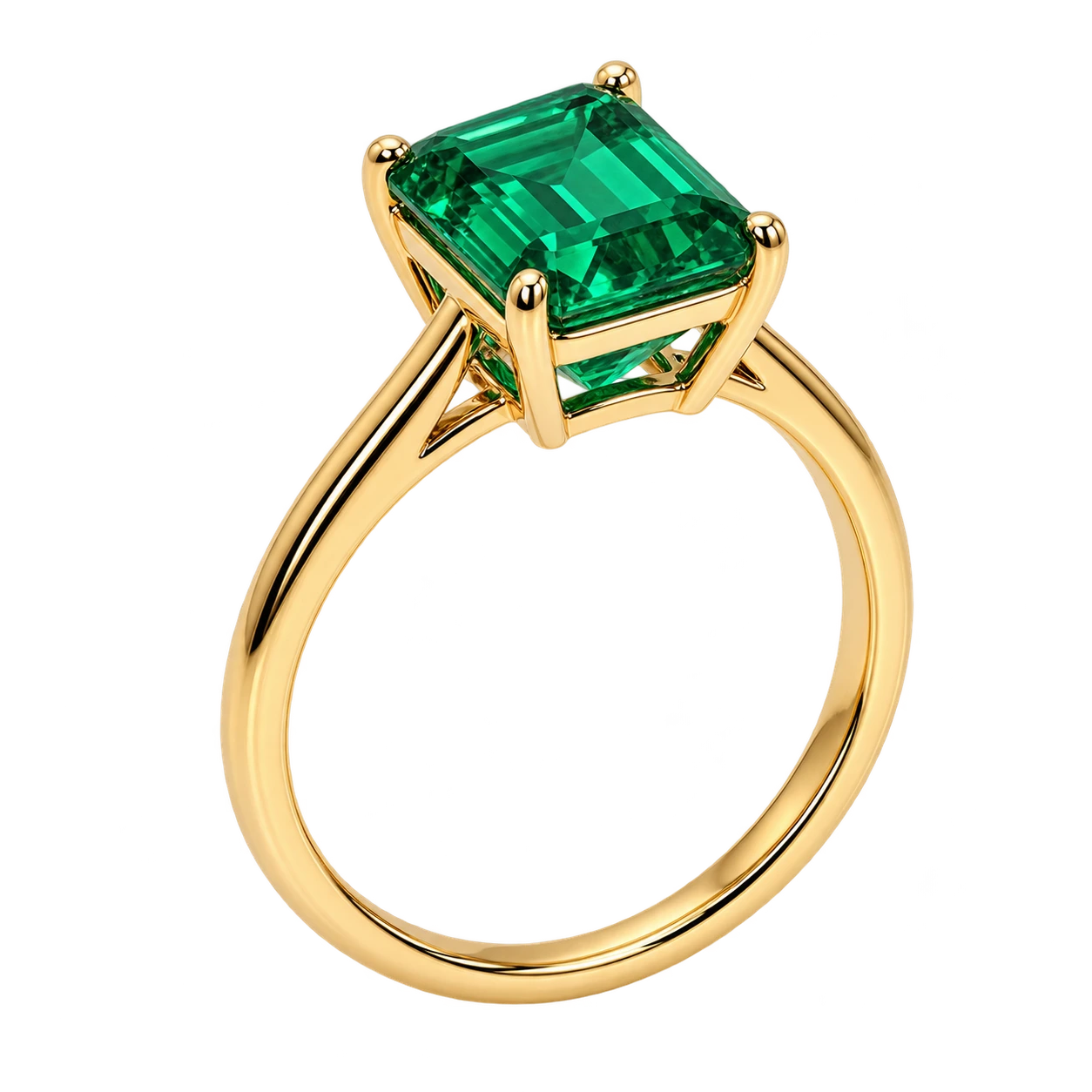 Emerald Cut Lab Grown Emerald Solitaire Engagement Ring – Classic Four Prong Design