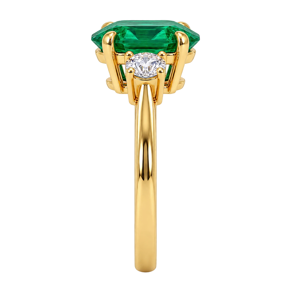 Oval Lab Grown Emerald Three Stone Engagement Ring with Round Side Stones – Timeless Vintage Inspired Bridal Ring