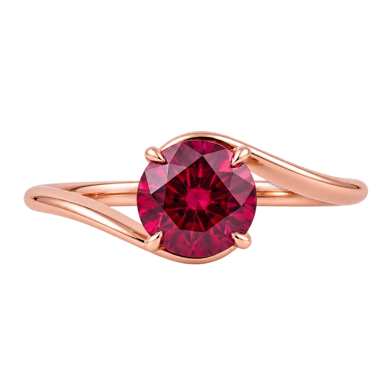 Round Red Ruby Solitaire Ring for Anniversary and Engagement