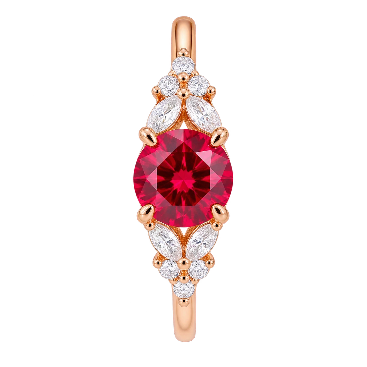 Round Red Ruby Ring, Ruby Engagement Ring, Marquise Diamond Ring, Vintage Inspired Ruby Ring, Diamond Cluster Ring, Fine Jewellery Gift
