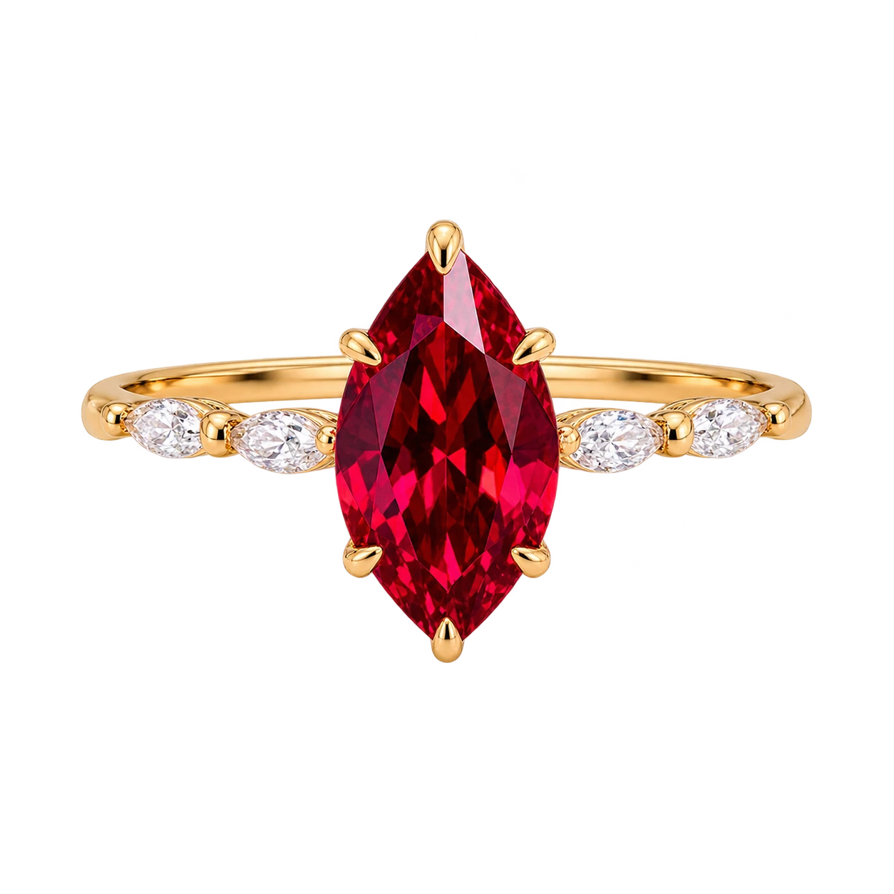 Marquise Red Ruby Ring, Ruby Engagement Ring, Diamond Accent Ring, Vintage Inspired Ruby Ring, Marquise Gemstone Ring, Fine Jewelry