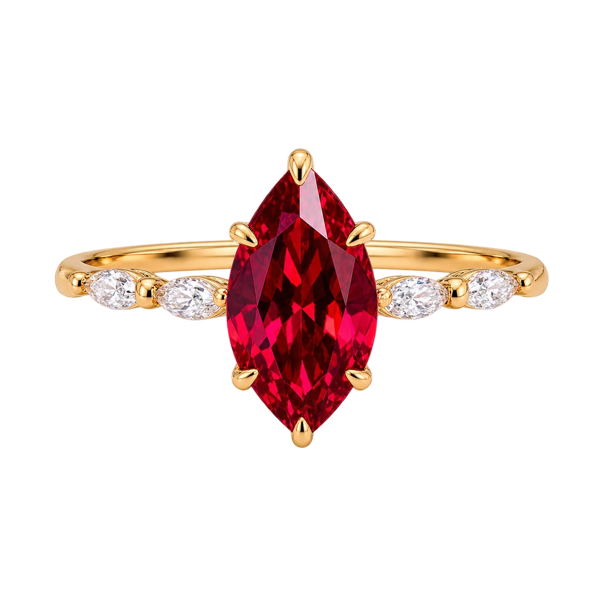 Marquise Red Ruby Ring, Ruby Engagement Ring, Diamond Accent Ring, Vintage Inspired Ruby Ring, Marquise Gemstone Ring, Fine Jewelry