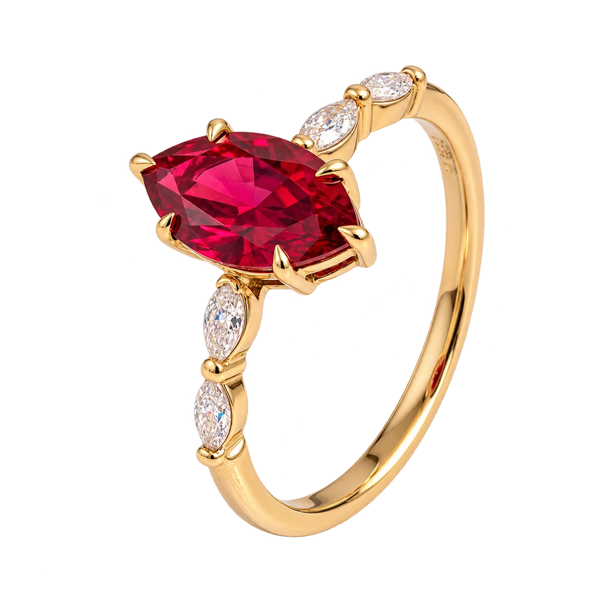 Marquise Red Ruby Ring, Ruby Engagement Ring, Diamond Accent Ring, Vintage Inspired Ruby Ring, Marquise Gemstone Ring, Fine Jewelry