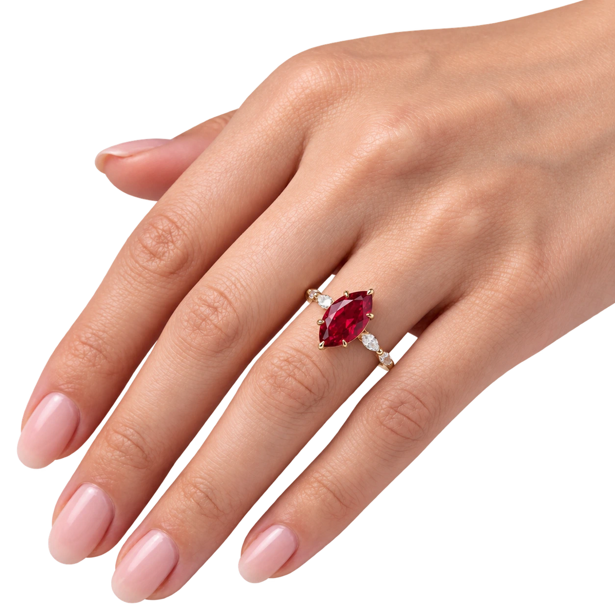 Marquise Red Ruby Ring, Ruby Engagement Ring, Diamond Accent Ring, Vintage Inspired Ruby Ring, Marquise Gemstone Ring, Fine Jewelry