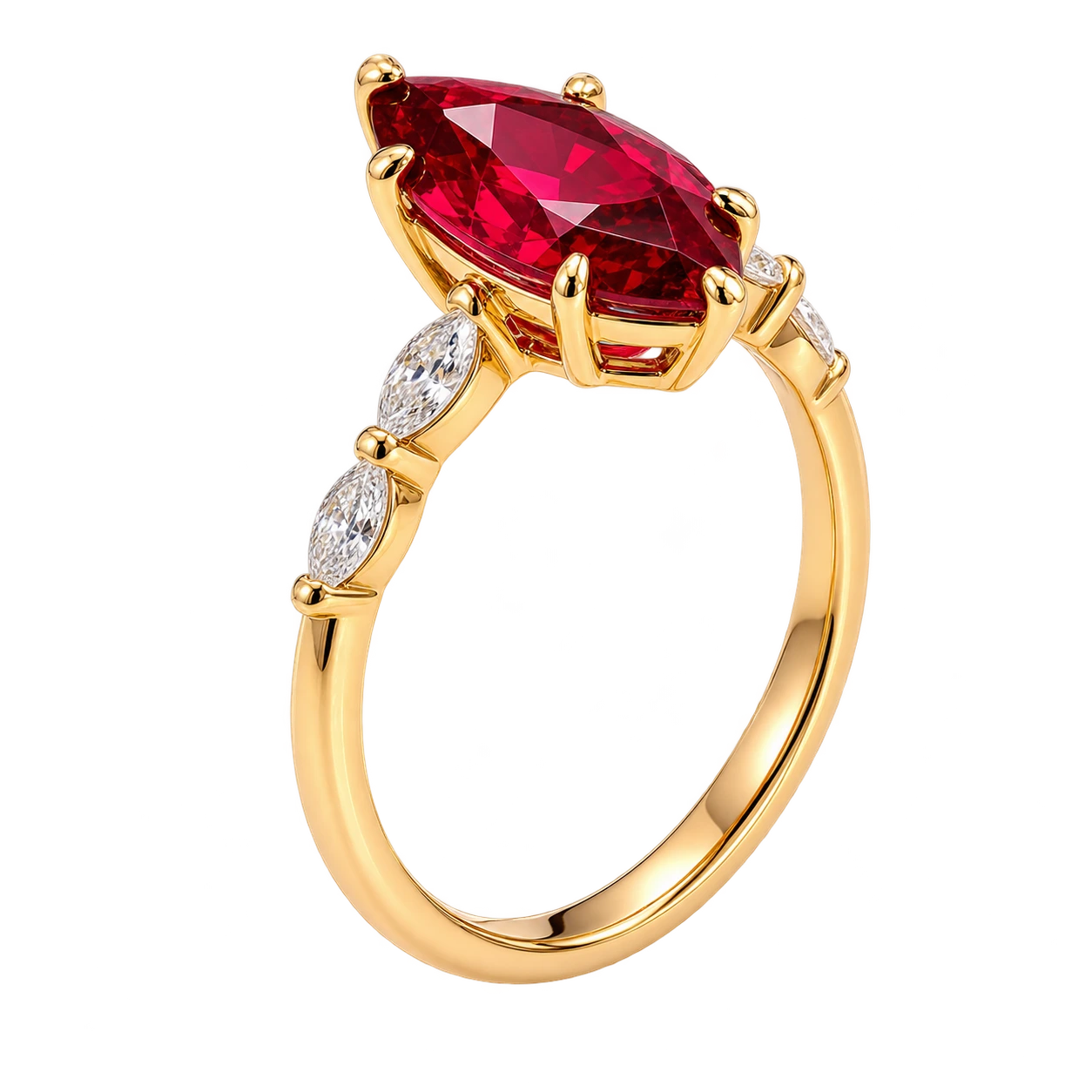 Marquise Red Ruby Ring, Ruby Engagement Ring, Diamond Accent Ring, Vintage Inspired Ruby Ring, Marquise Gemstone Ring, Fine Jewelry