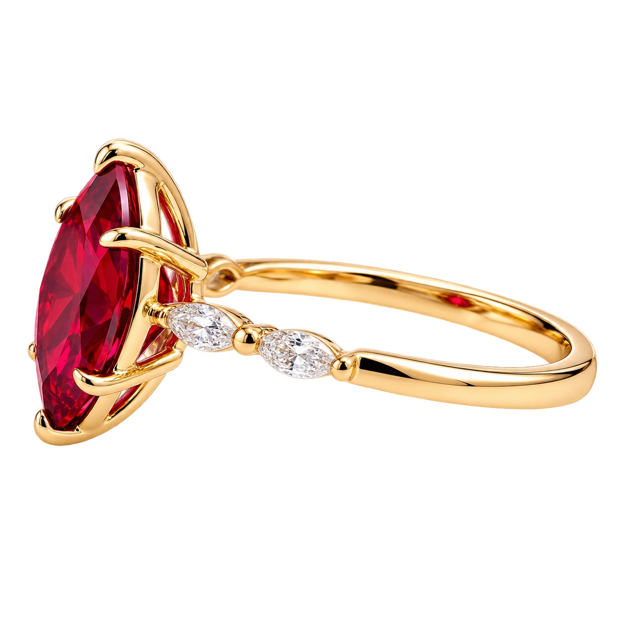 Marquise Red Ruby Ring, Ruby Engagement Ring, Diamond Accent Ring, Vintage Inspired Ruby Ring, Marquise Gemstone Ring, Fine Jewelry