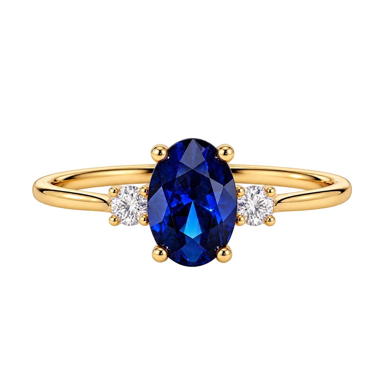 Oval Blue Sapphire Three Stone Engagement Ring with Diamond Accents Elegant Sapphire