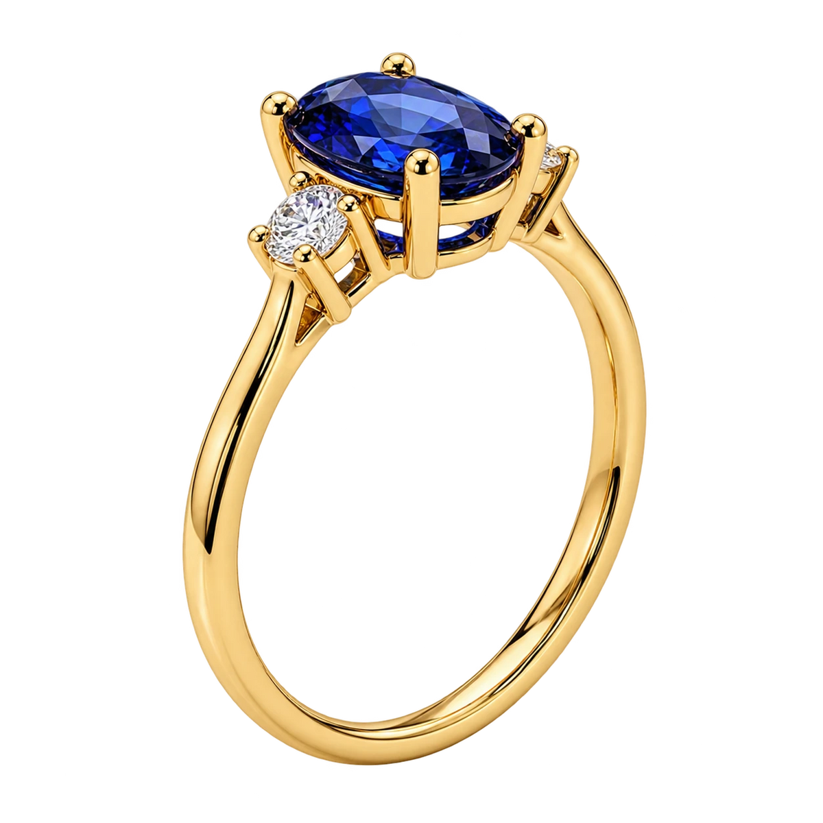 Oval Blue Sapphire Three Stone Engagement Ring with Diamond Accents Elegant Sapphire