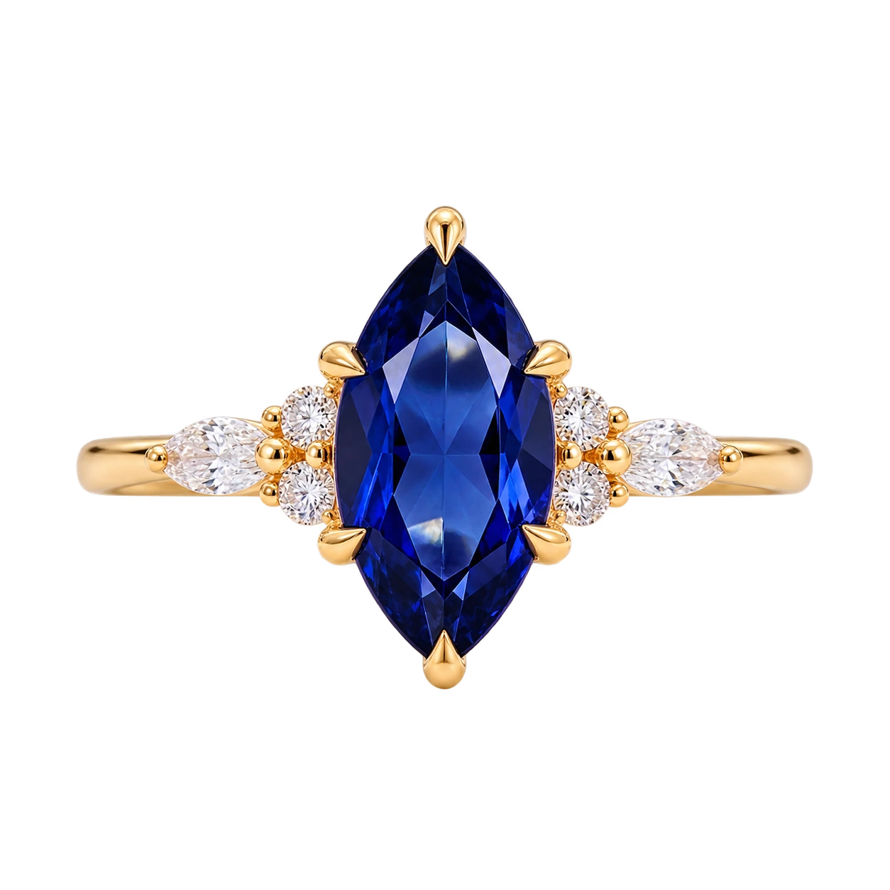 Marquise Blue Sapphire Engagement Ring Diamond Accent Sapphire Ring Marquise Cut Blue Gemstone Ring Unique Bridal Jewelry