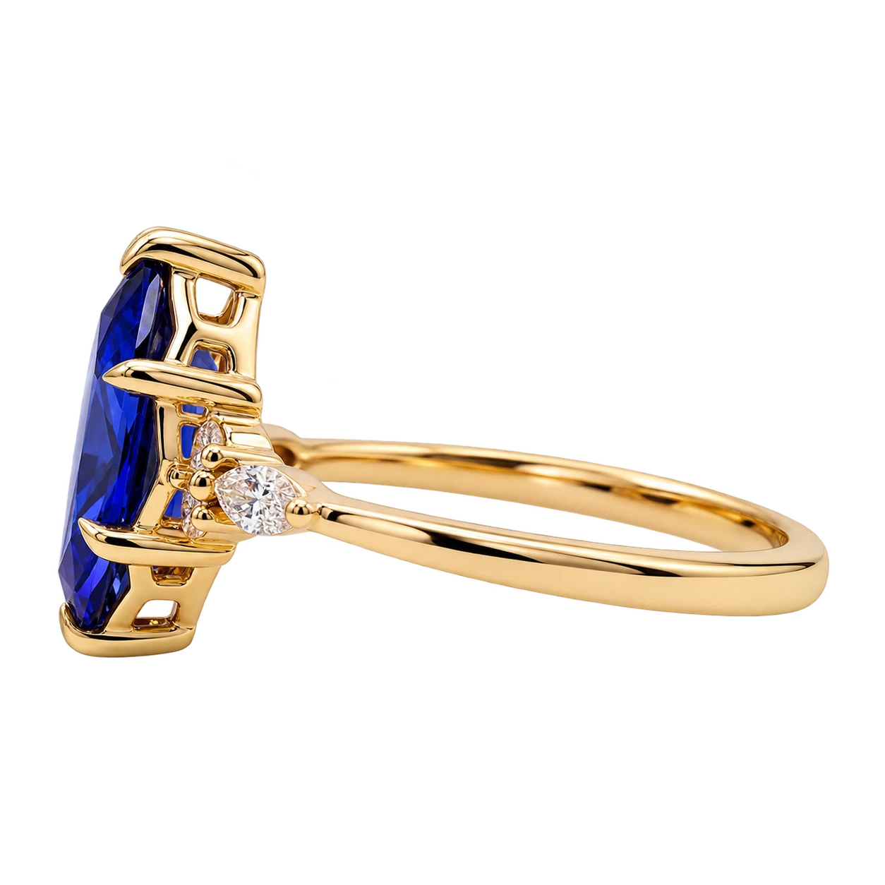 Marquise Blue Sapphire Engagement Ring Diamond Accent Sapphire Ring Marquise Cut Blue Gemstone Ring Unique Bridal Jewelry