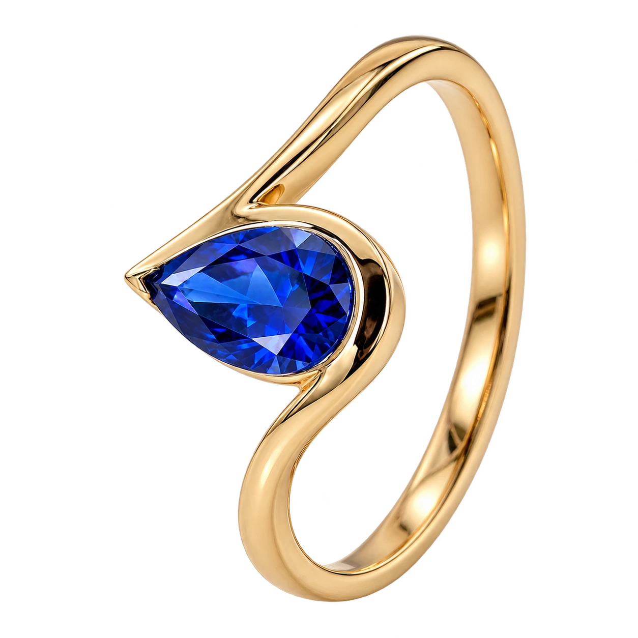 Pear Blue Sapphire Solitaire Ring - Teardrop Lab Grown Diamond Gemstone Ring