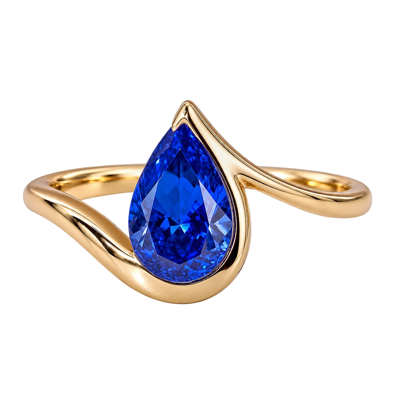 Pear Blue Sapphire Solitaire Ring - Teardrop Lab Grown Diamond Gemstone Ring