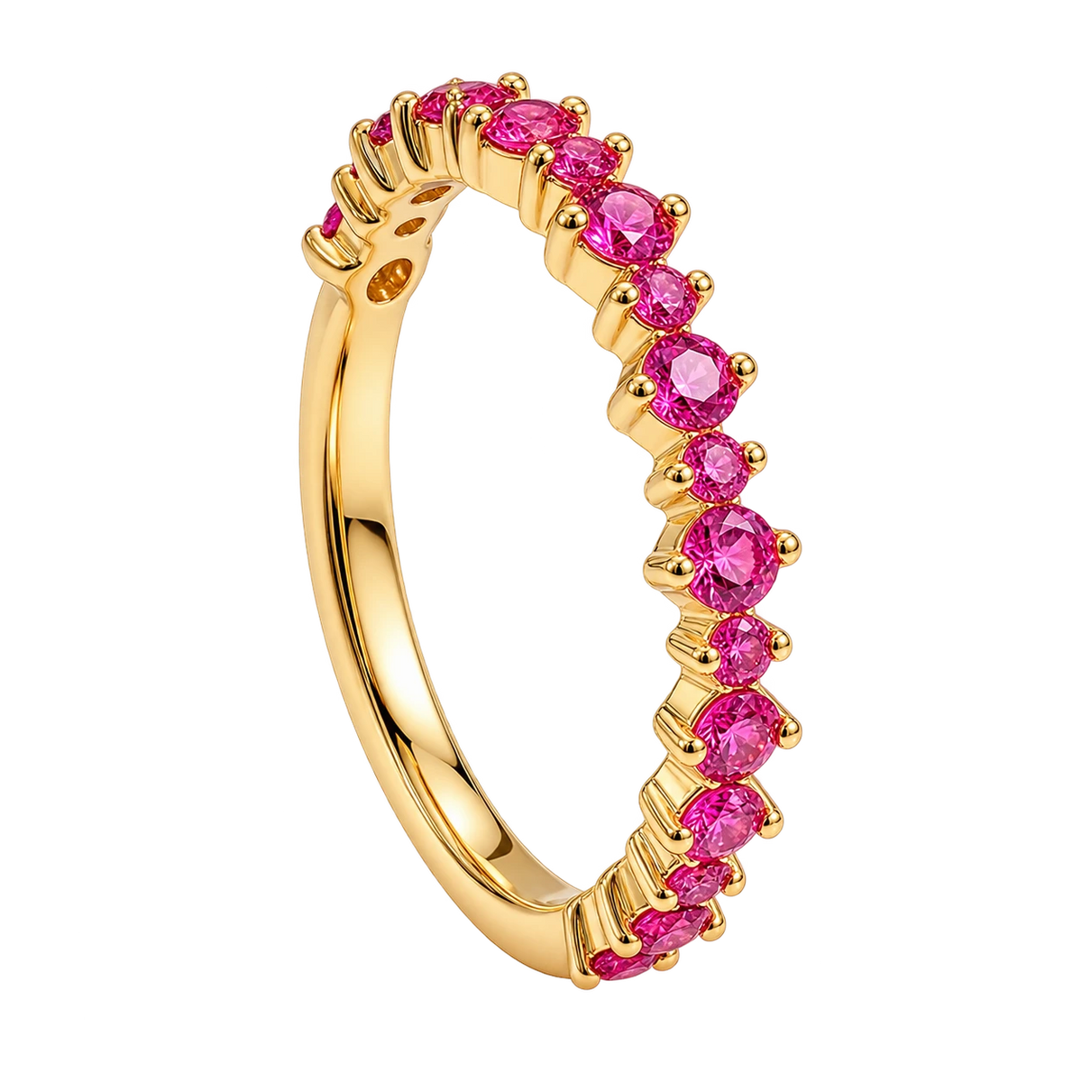 Pink Sapphire Half Eternity Wedding Band, Stackable Sapphire Ring, Pink Gemstone Anniversary Band, Bridal Stacking Ring Gift