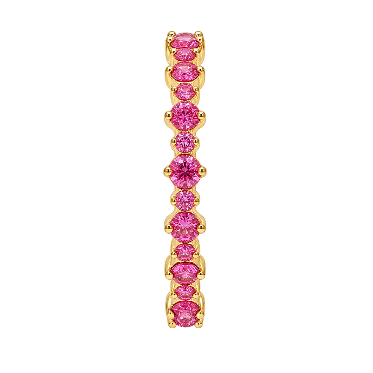Pink Sapphire Half Eternity Wedding Band, Stackable Sapphire Ring, Pink Gemstone Anniversary Band, Bridal Stacking Ring Gift