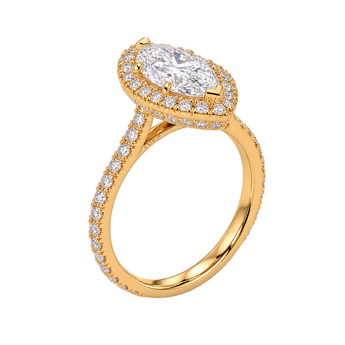 Marquise Cut Moissanite Halo Engagement Ring, Bridal Ring, Pave Band Promise Ring