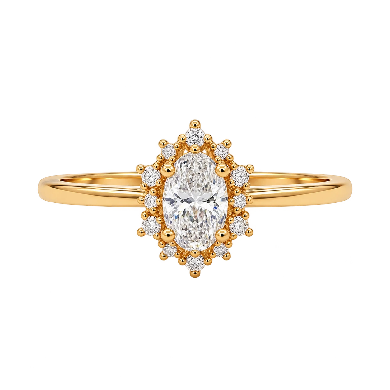 Oval Cut Moissanite Halo Engagement Ring with Classic Halo Setting