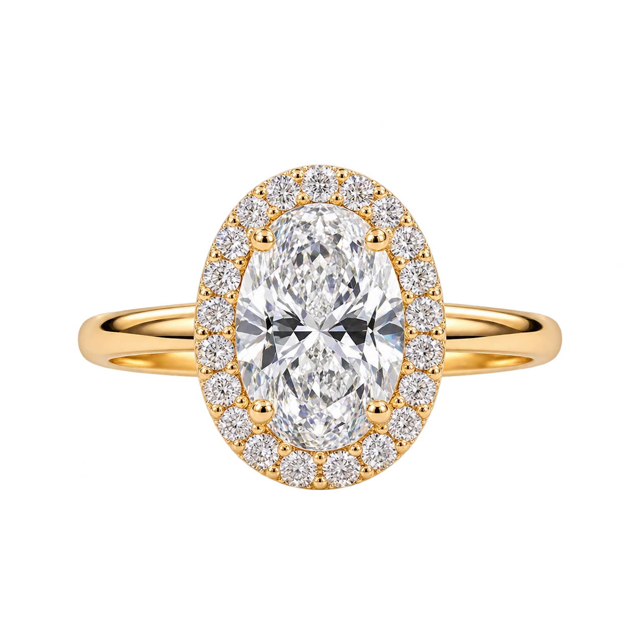 Oval Cut Moissanite Halo Engagement Ring - Classic Oval Halo Bridal Ring