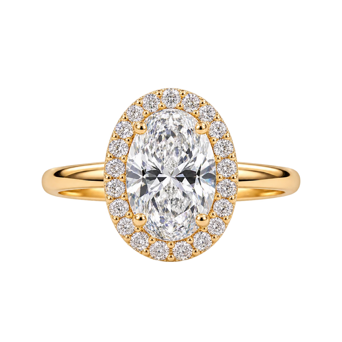 Oval Cut Moissanite Halo Engagement Ring - Classic Oval Halo Bridal Ring