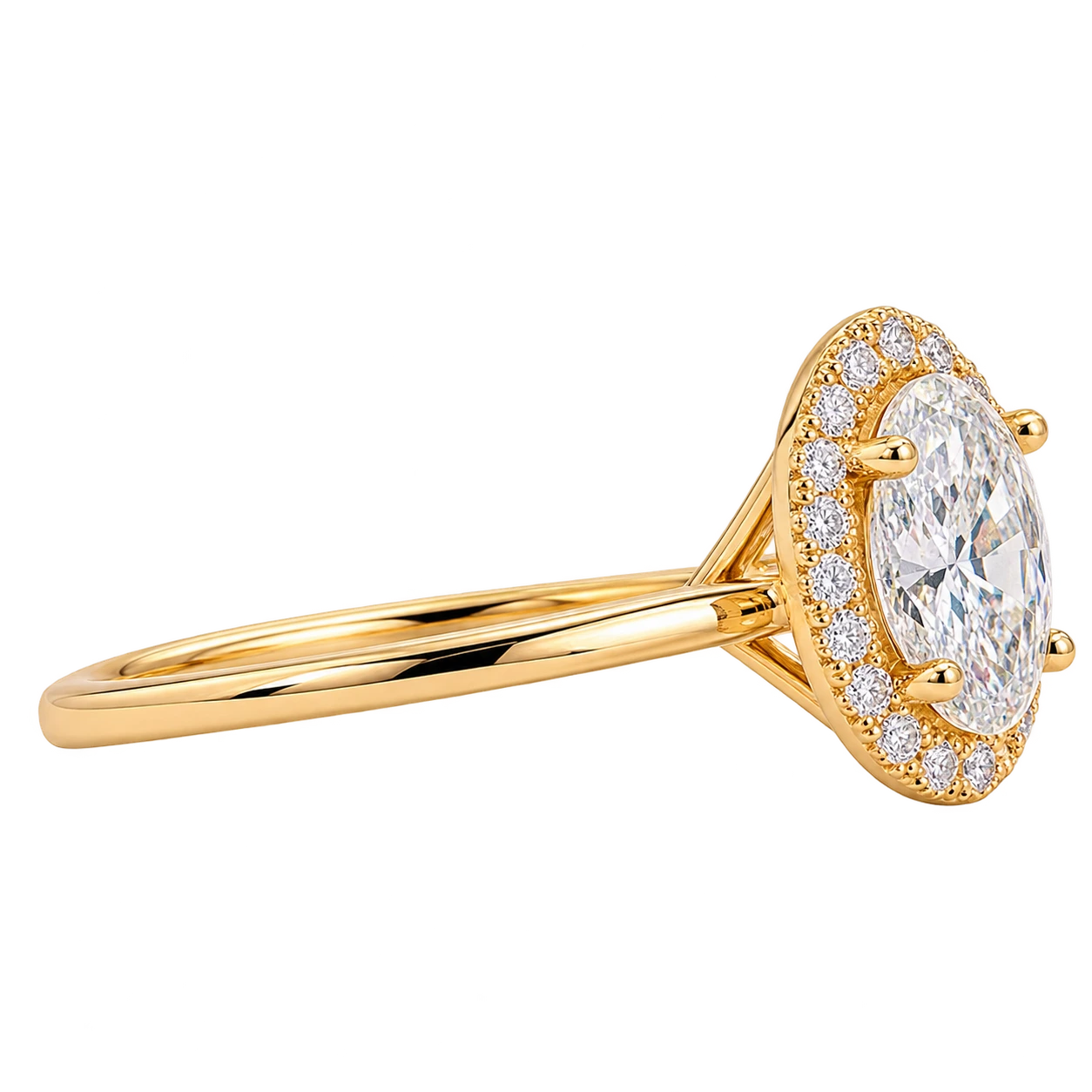 Oval Cut Moissanite Halo Engagement Ring - Classic Oval Halo Bridal Ring