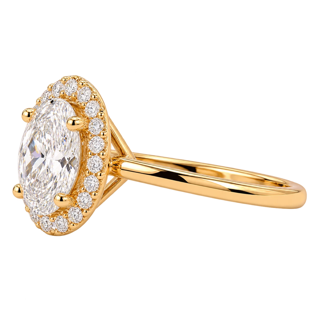 Oval Cut Moissanite Halo Engagement Ring - Classic Oval Halo Bridal Ring