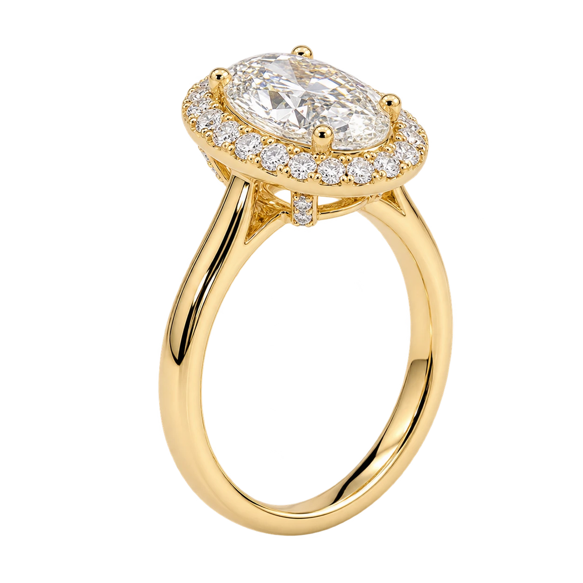 Oval Cut Moissanite Halo Engagement Ring - Classic Oval Halo Bridal Ring