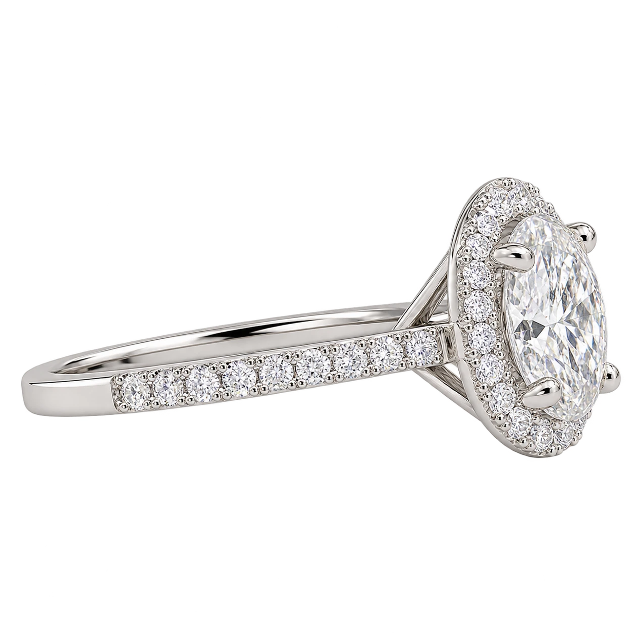 Round Brilliant Moissanite Halo Engagement Ring with Diamond Accents
