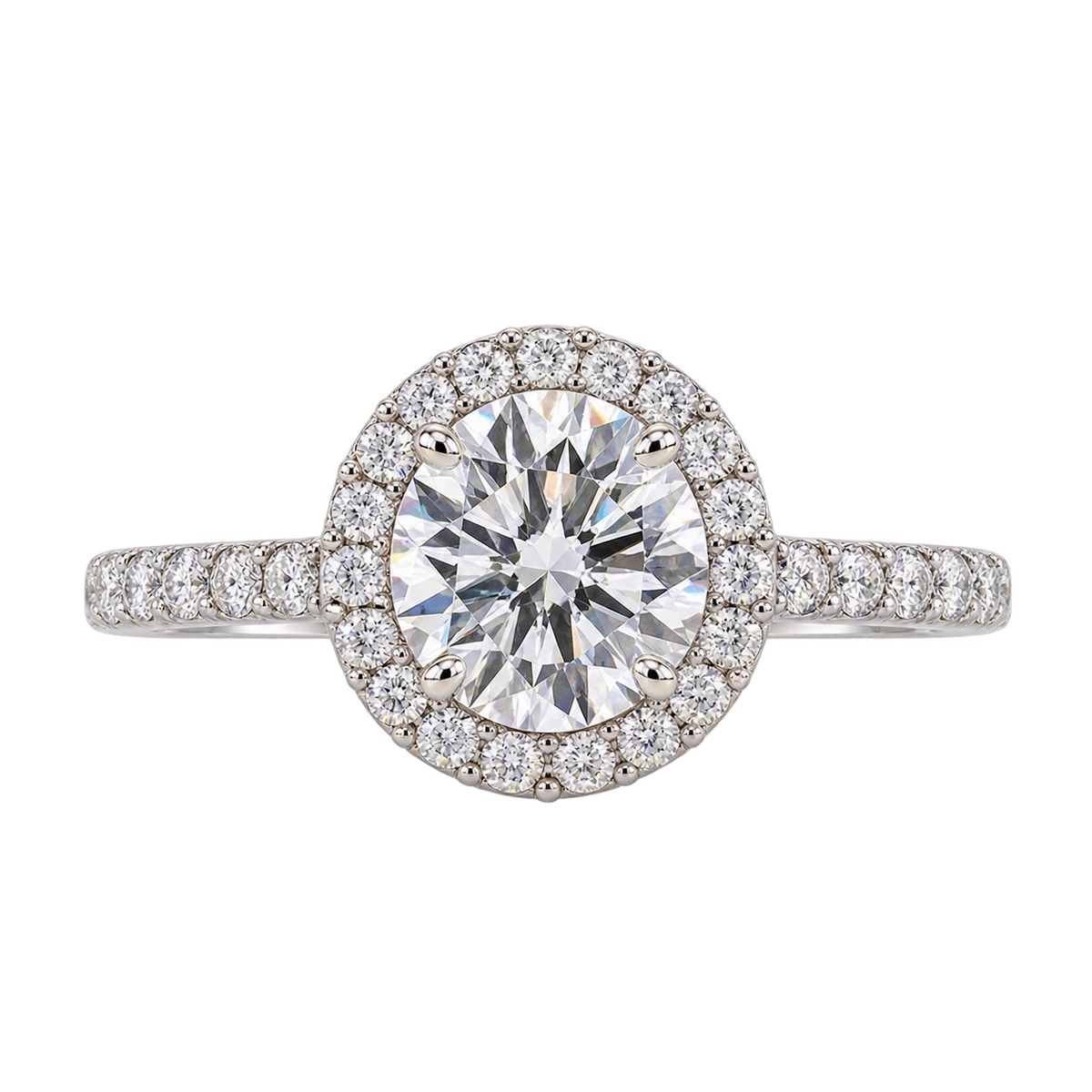 Round Brilliant Moissanite Halo Engagement Ring with Diamond Accents