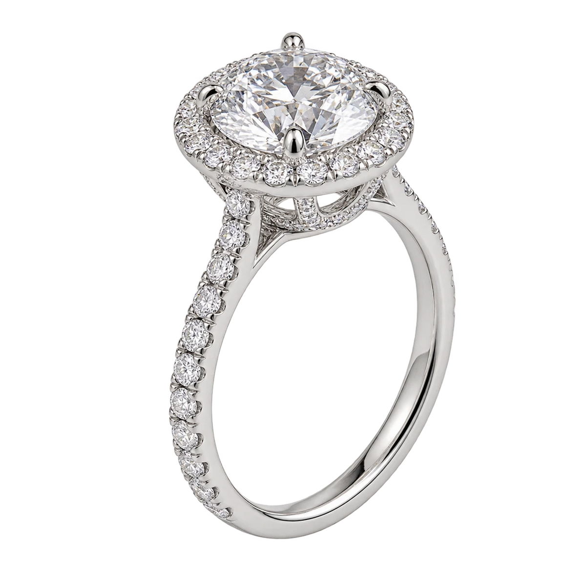 Round Brilliant Moissanite Halo Engagement Ring with Diamond Accents