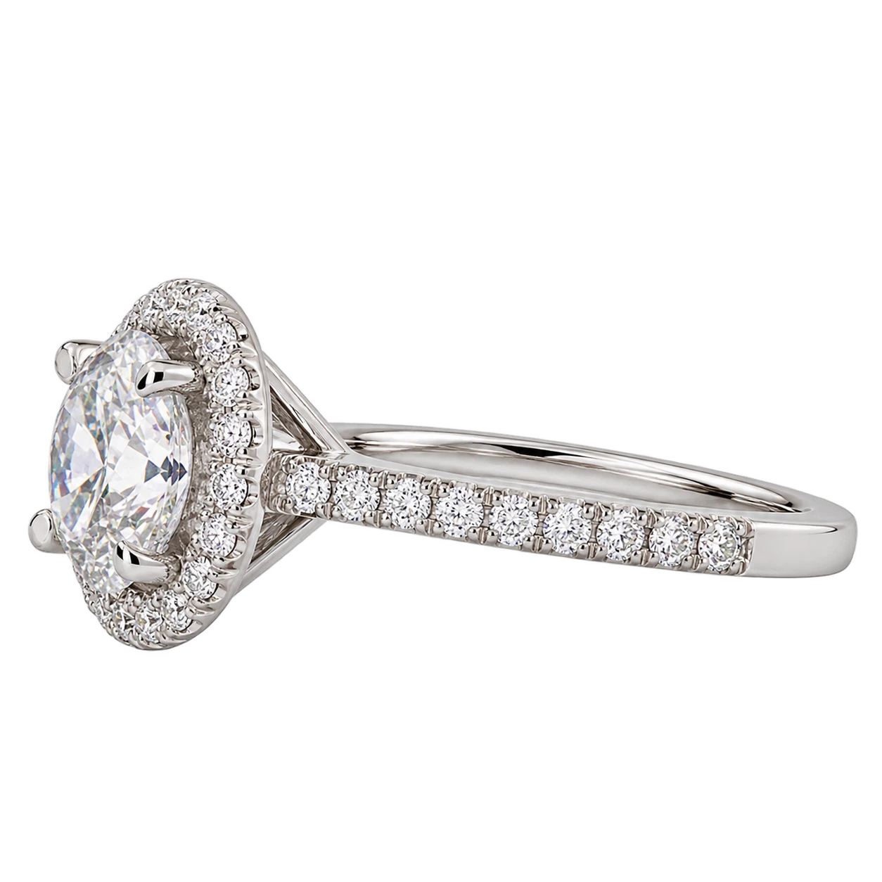 Round Brilliant Moissanite Halo Engagement Ring with Diamond Accents