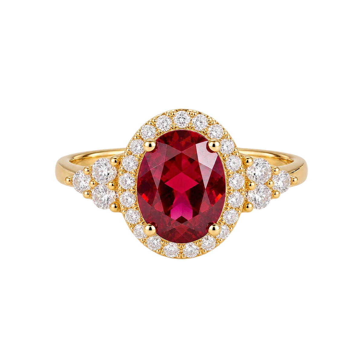 Oval Ruby Halo Ring – Diamond Accent Engagement Ring – Lab Grown Diamond Promise Ring