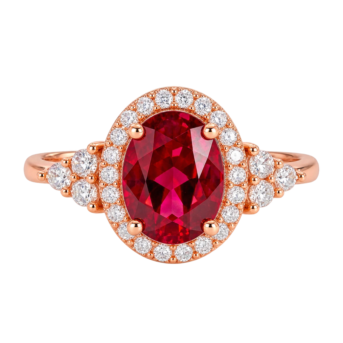 Oval Ruby Halo Ring – Diamond Accent Engagement Ring – Lab Grown Diamond Promise Ring