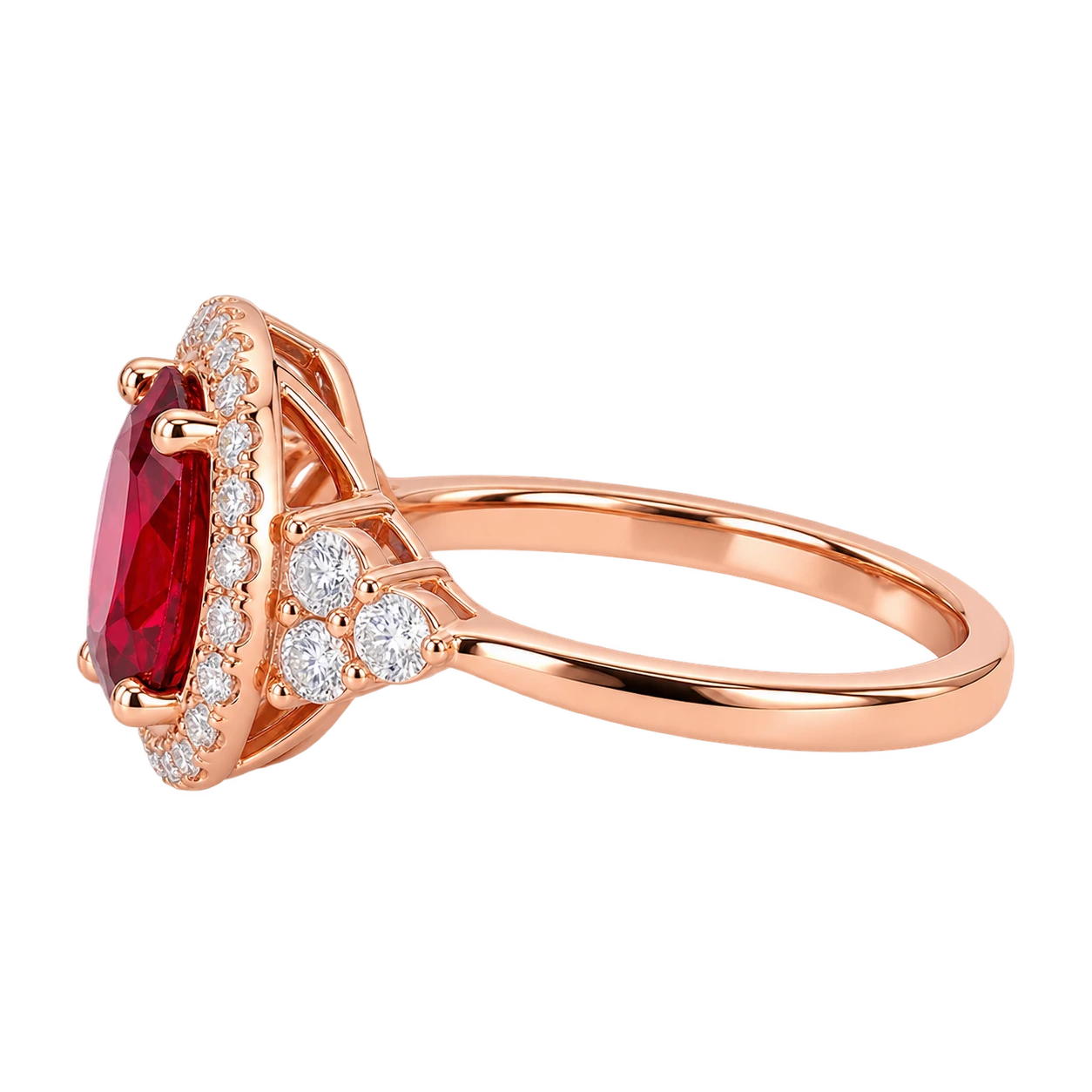 Oval Ruby Halo Ring – Diamond Accent Engagement Ring – Lab Grown Diamond Promise Ring