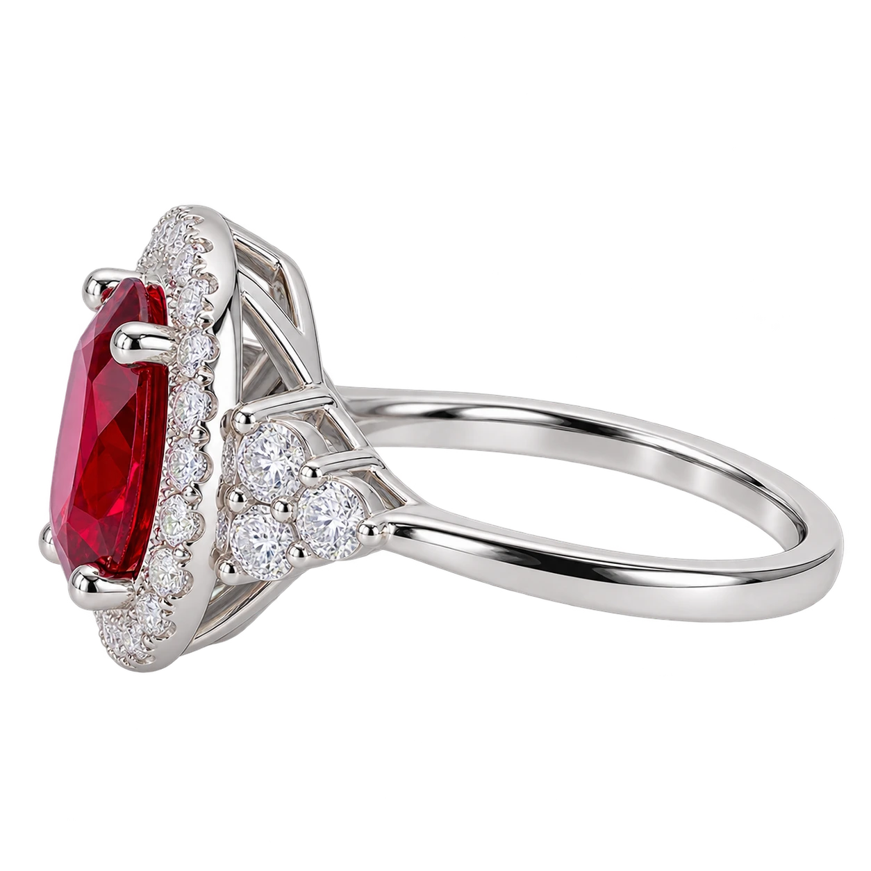Oval Ruby Halo Ring – Diamond Accent Engagement Ring – Lab Grown Diamond Promise Ring
