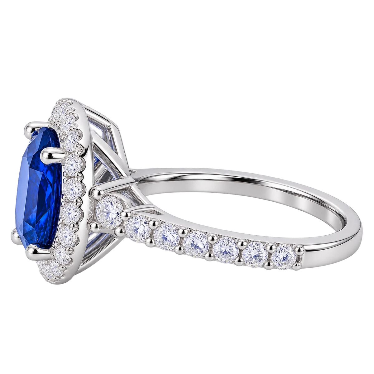 Emerald Cut Sapphire Halo Ring – Lab Grown Diamond Blue Sapphire Promise Ring