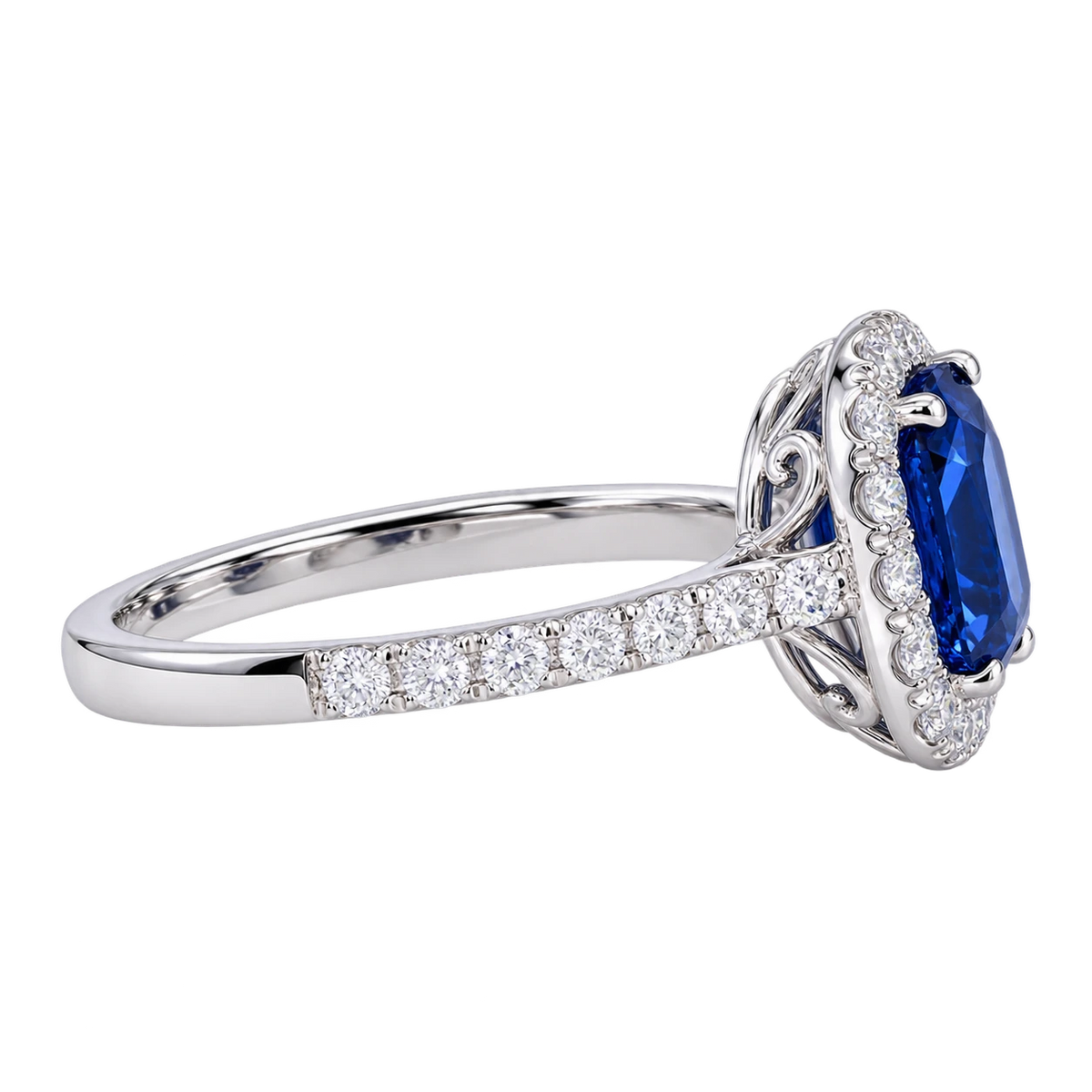 Emerald Cut Sapphire Halo Ring – Lab Grown Diamond Blue Sapphire Promise Ring