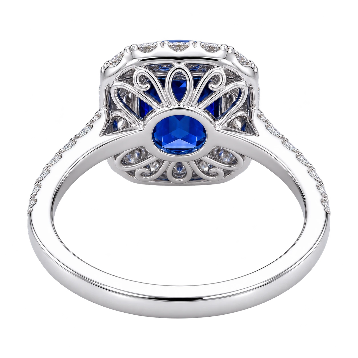 Emerald Cut Sapphire Halo Ring – Lab Grown Diamond Blue Sapphire Promise Ring