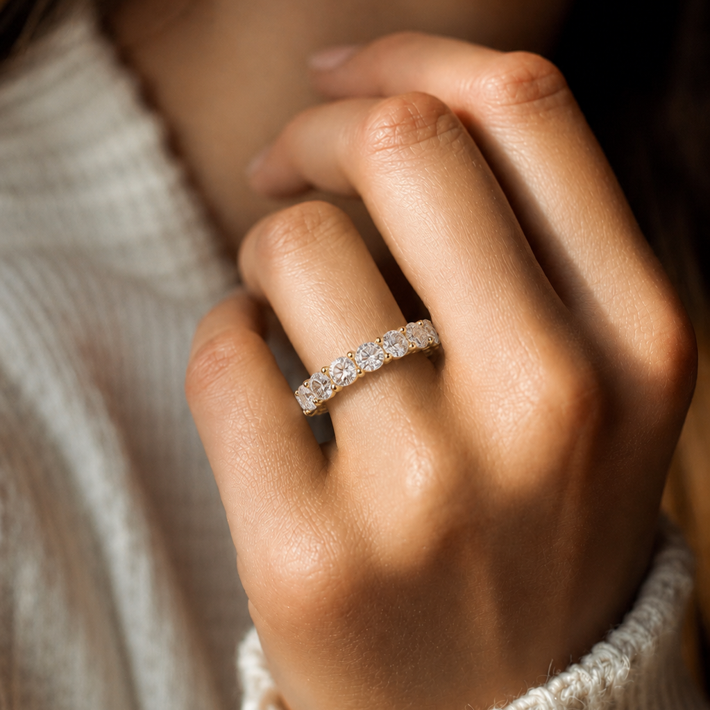 Round Lab Grown Diamond Eternity Wedding Band - Classic Shared Prong Anniversary Ring