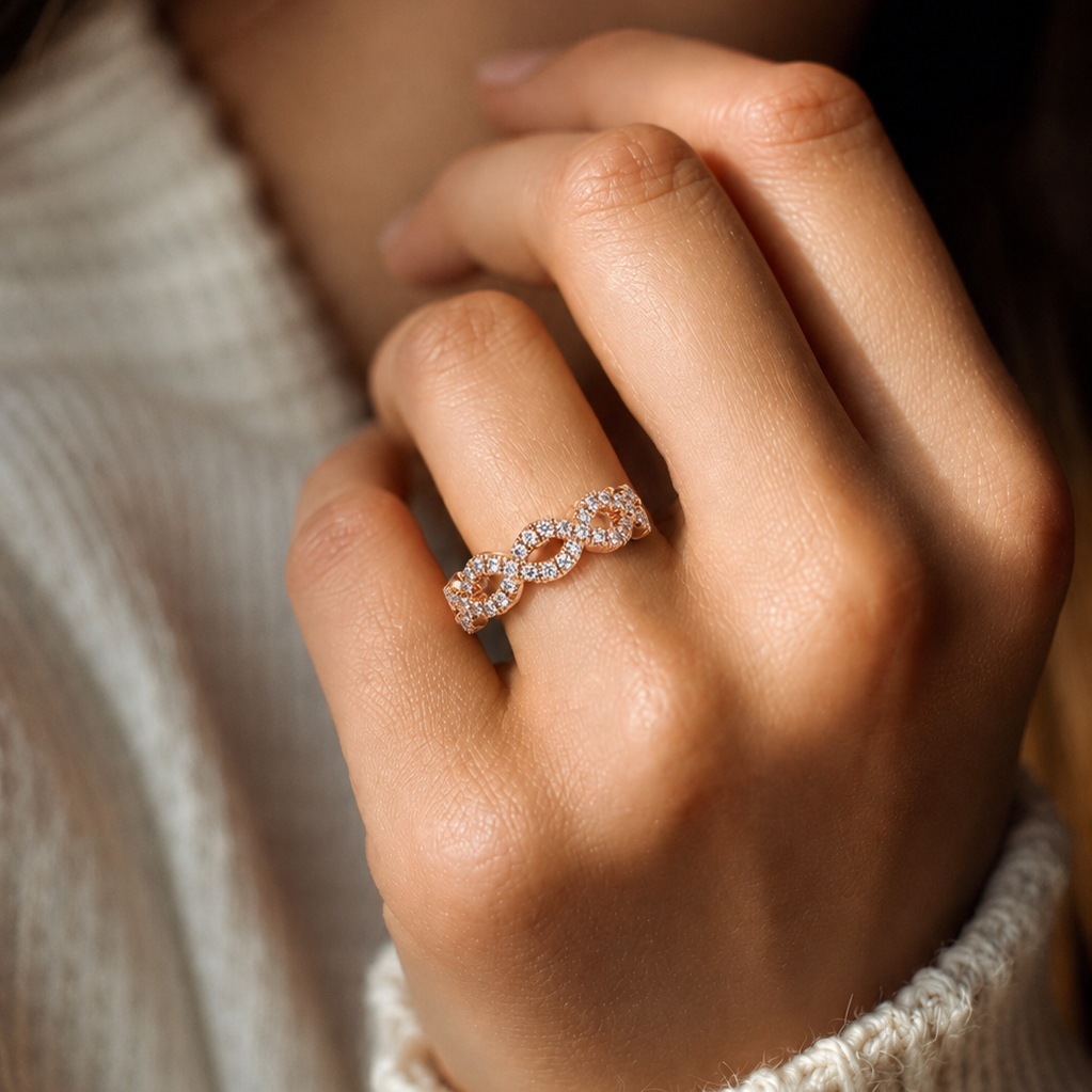 Diamond Infinity Wedding Band Vintage Inspired Interwoven Eternity Ring