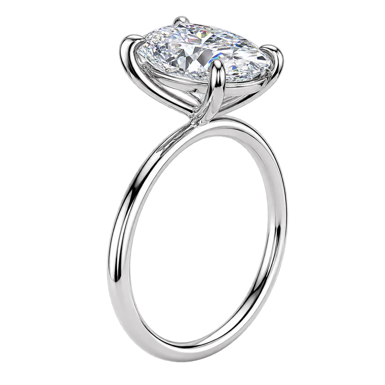 Oval Solitaire Moissanite Engagement Ring – Classic Four Prong Minimalist Timeless Bridal Jewelry
