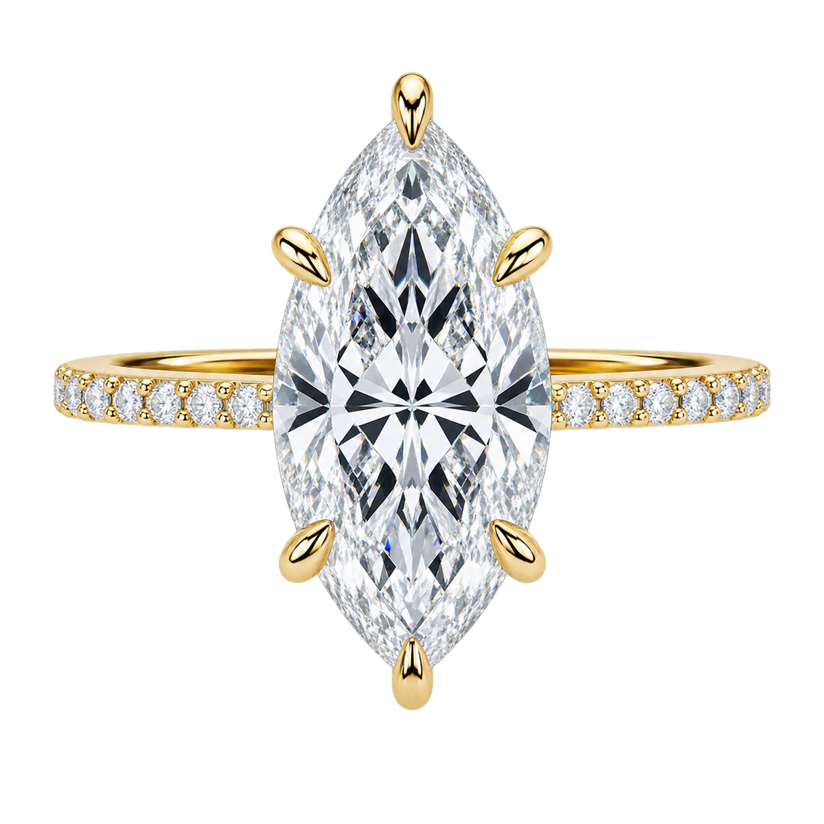 Marquise Cut Moissanite Engagement Ring with Pavé Band – Elegant Solitaire Promise Ring, Unique Bridal Jewelry
