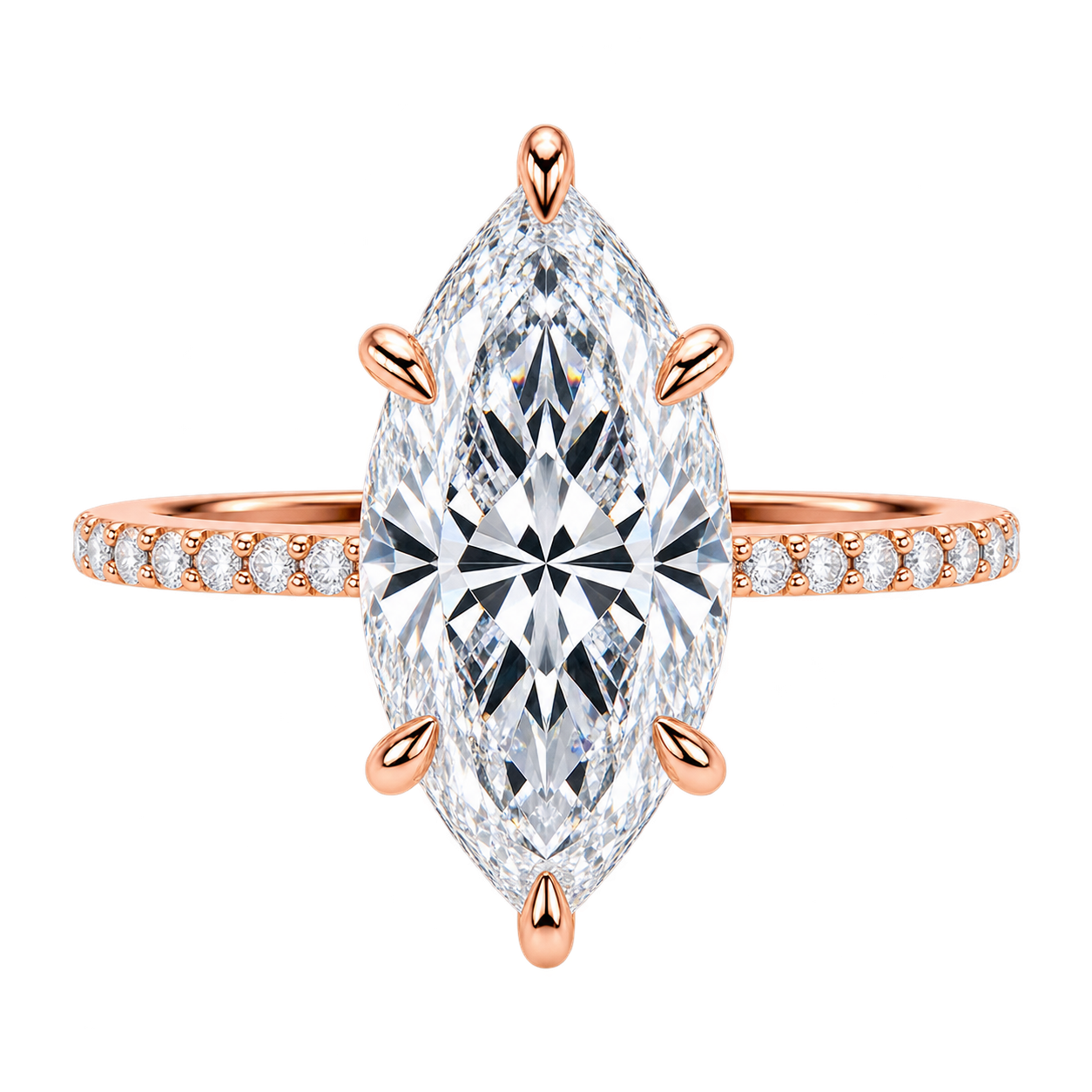 Marquise Cut Moissanite Engagement Ring with Pavé Band – Elegant Solitaire Promise Ring, Unique Bridal Jewelry