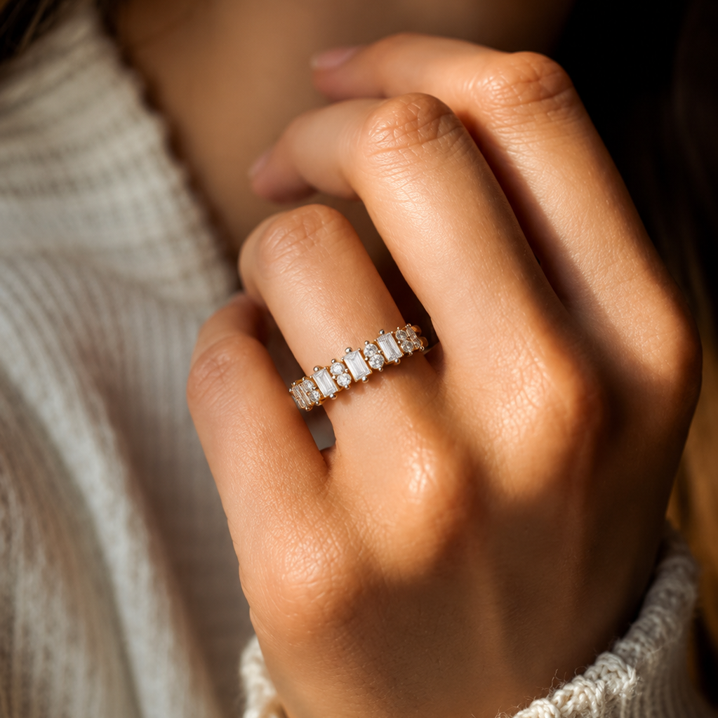 Stackable Lab Grown Diamond Wedding Band with Baguette Cut Stones